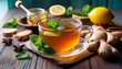 © Karl - hot herbal tea with ginger mint lemon and honey to soothe cold symptoms on chilly days
