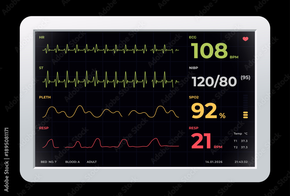 Spo2 Illustration Vector illustration of medical ECG monitor interface displaying ecg ...