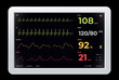 © Ihor - Vector illustration of medical ECG monitor interface displaying ecg, spo2 and respiration indicators for patient vital signs monitoring in modern healthcare system