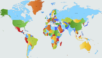  World map. Color modern vector map. Silhouette map.