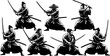 © Salma - Silhouettes of samurai warriors in fighting stances with swords on a white background fighter male