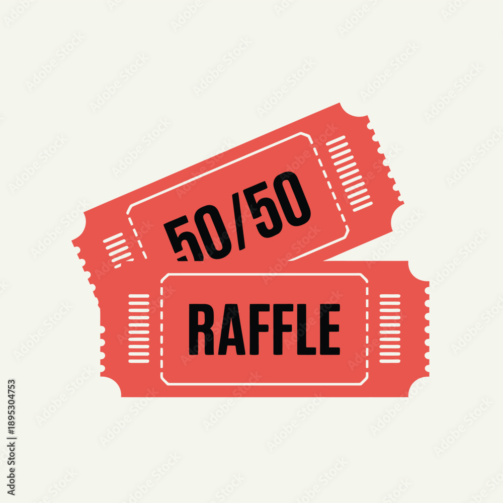 Two red raffle tickets displaying 50 50 and raffle text Stock Vector ...