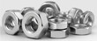 © pvl0707 - Close-up view of steel nuts displayed in a row for industrial use in a workshop setting with natural light for clarity and detail