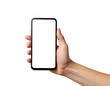 © 2h.designer07 - Hand holding blank smartphone screen mockup isolated on transparent background