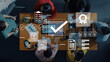© InfiniteFlow - Diverse individuals collaborate creatively around a table, using digital tools and checklists to brainstorm and plan innovative solutions in a modern workspace. Gantry