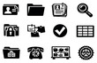 © peppastocker - News Gathering and Investigation in bold style: source contact card, document folder, evidence paper stack, magnifying glass, confidential lock, timeline notes. Vector icons
