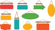 © MdAbuSayed - Wooden hanging signboard set in different shapes and colors for shop signage rustic direction illustration design