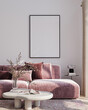 © mtlapcevic - Modern Living Room Poster Frame Mockup with Natural Light and Minimalist Decoration. 3D render.