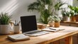 © Serhii - Cozy home office desk with laptop, notebook and potted plants in natural daylight
