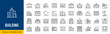 © iiierlok_xolms - Building web icons in line style. Hotel, hospital, apartament, city, town house, mall, coffee, collection. Editable stroke.  Vector illustration.