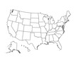 © Misra - Outlined map of the USA, showing state lines, with Alaska and Hawaii to the west