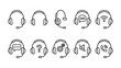 © Muhammad - Professional Set of Customer Support Headset Line Icons in Minimalist Style. Features Symbols for Call Center, Technical Help Desk, Online Communication, Wireless Support, and Service Assistance.