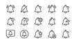 © Muhammad - Minimalist vector set of notification bell and alert line icons for UI/UX design. Features ringing, silent, message, settings, favorite, and user alert symbols on a clean white background.