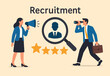 © Hanufa - Recruitment, human resources searching for candidate, hiring or finding staff for vacancy, marketing search for client or customer concept, business people searching with binoculars and megaphone.
