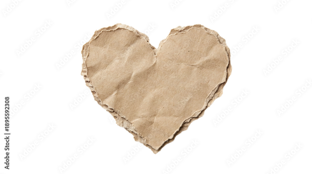 Torn kraft paper heart shape with rough ripped edges, romantic design ...