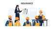 © Syamil Studio - Construction Worker Insurance Policy Meeting. Agent Explaining Safety, Liability, and Employee Workers Compensation Benefits Illustration.