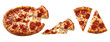 © Kayleigh - a whole pepperoni pizza with gooey cheese stretches and several cut slices, presented dynamically, ideal for food advertising and culinary websites.