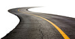 © 沈军 贡 - A long, curved asphalt road with yellow dividing lines. The pavement shows cracks, suggesting aging infrastructure. Ideal for themes of travel, transportation, and journey.