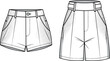© BIPUL - Women's Shorts Technical Fashion Flat Sketch Set featuring High Waisted and Denim Styles Vector Template