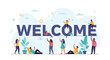 © pradewa - Diverse group of people celebrating welcome with joy and enthusiasm in a lively illustration
