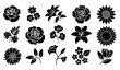© MdAshik - Decorative botanical flower icon vector pack solid black silhouettes isolated on transparent background