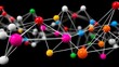 © ittipol - Colorful Molecular Structure: A complex network of interconnected spheres, radiating vibrant hues, against a stark black backdrop, symbolizing intricate scientific concepts.