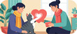 © Seringai - Cat touches heart shared by two people with potted plants indoors