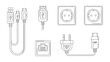 © Ajm - Digital Connection Hub: An array of essential electronic components, from power outlets to USB and internet connections.