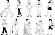 © Sheikh - Travel Passenger Outline Characters  Sitting, Standing, and Moving with Baggage