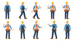 © Avra - Construction worker in various poses and actions on a white background, showcasing different tasks and tools, from Whisk vector illustration