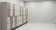 © Funni - A row of lockers in a clean, white changing room with a smooth floor and a minimalist aesthetic