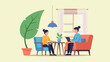 © Egi - Two people in casual attire sit in armchairs, one working on a laptop
