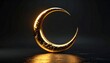 © PixelCraft Studio - Golden crescent moon on dark background metallic texture islamic symbol ramadan decoration luxury design element crescent shape glowing gold black backdrop reflective surface elegant