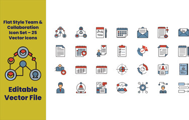  Flat Style Office Productivity Icon Set – 25 Vector Icons