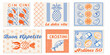 © RanjanKumar - Collection of vintage style illustrated tiles with summery and seafood motifs
