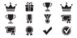 © MDABDUR - Winner achievement icon set with crown present trophy ribbon medal diploma and check marks