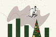 © deagreez - Banner full image art collage of happy girl run chart hurry new year tree decoration bauble tradition x-mas event holly jolly