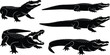 © Najmul - Detailed collection of black crocodile and alligator silhouettes in various swamp predator poses for wildlife and nature design
