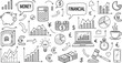© World_Of_Vector - Financial doodle illustration featuring money symbols charts calculator savings investment banking icons hand drawn line art design for business finance concepts