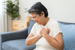 © KMPZZZ - Chest pain, attack chest, emergency heartbeat asian senior woman holding hand on chest, suffering symptom from pain, heart disease problem of aged anxiety cardiac. Health care of cardiology concept.