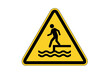 © umaprue - Yellow warning sign with a person falling into wavy water on a triangular caution symbol