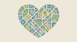 © Zahra - Stylized geometric illustration of a diverse urban landscape map shaped like a heart on a light beige background, concept for urban planning, real estate marketing and community development