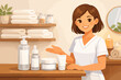 © 4zevar - Female asian young spa attendant with skincare products in cozy wellness setting