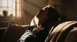 © kusuma - Relaxation Moment, Woman, Cozy Living Room, Photo, Soft Lighting, Portrait, Inner Peace