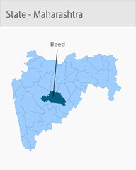 Naklejka na meble Beed-Maharastra_Map detailed map illustration graphic for educational reference, geographic visualization, design layouts, presentations, digital medi
