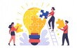 © Faizan - People assembling puzzle pieces to form a giant light bulb, representing teamwork, collaboration, and the creation of innovative ideas and solutions.