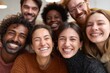© Ifti Digital - Group of smiling friends huddle together in a joyful moment during a casual gathering at a cozy indoor space