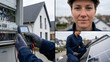 © TimosBlickfang - Female solar technician installing and testing residential photovoltaic system with multimeter, renewable energy and smart home technology