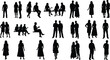 © MDSABBIR - People silhouettes collection, men and women standing sitting walking, social interaction concept, crowd diversity, teamwork, communication, lifestyle illustration set