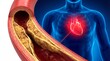 © Bilal - Clogged artery with cholesterol buildup and human heart anatomy illustration